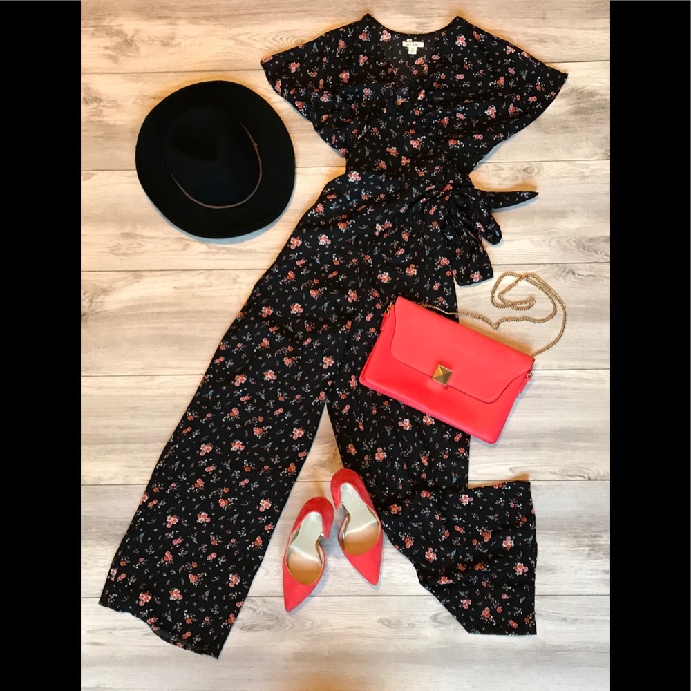 Floral Jumpsuit, hat and shoes